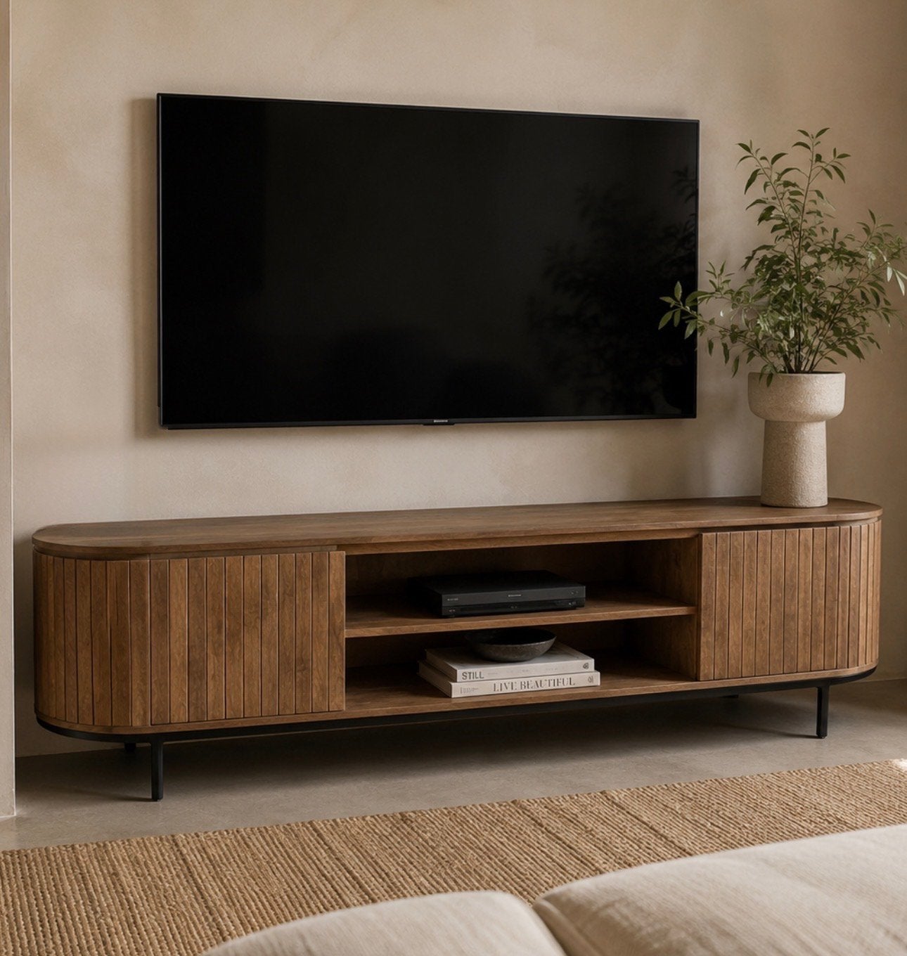Magazijn Leegverkoop | TV Meubel Geribbeld Open Vak | SALE, Nieuw, Ophalen of Verzenden, Minder dan 100 cm, 25 tot 50 cm