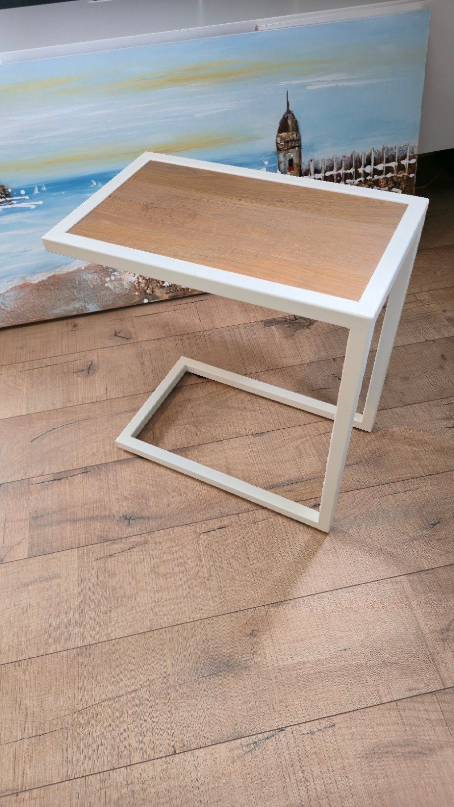 Spinder Design Divani Bijzettafel - Wit/Eiken, Huis en Inrichting, 45 tot 60 cm, Minder dan 55 cm, Ophalen of Verzenden, Zo goed als nieuw