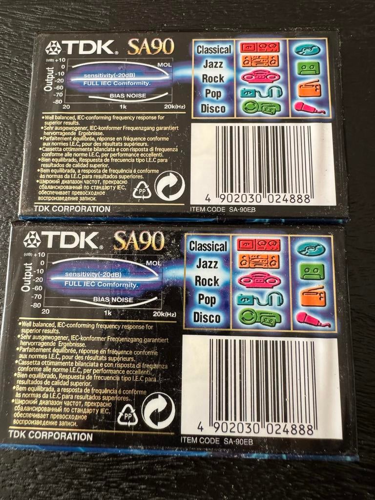 2x TDK SA90 High Position IECII/TypeII Cassettebandjes, Tdk, Overige genres, Tdk, Sa 90 tdk