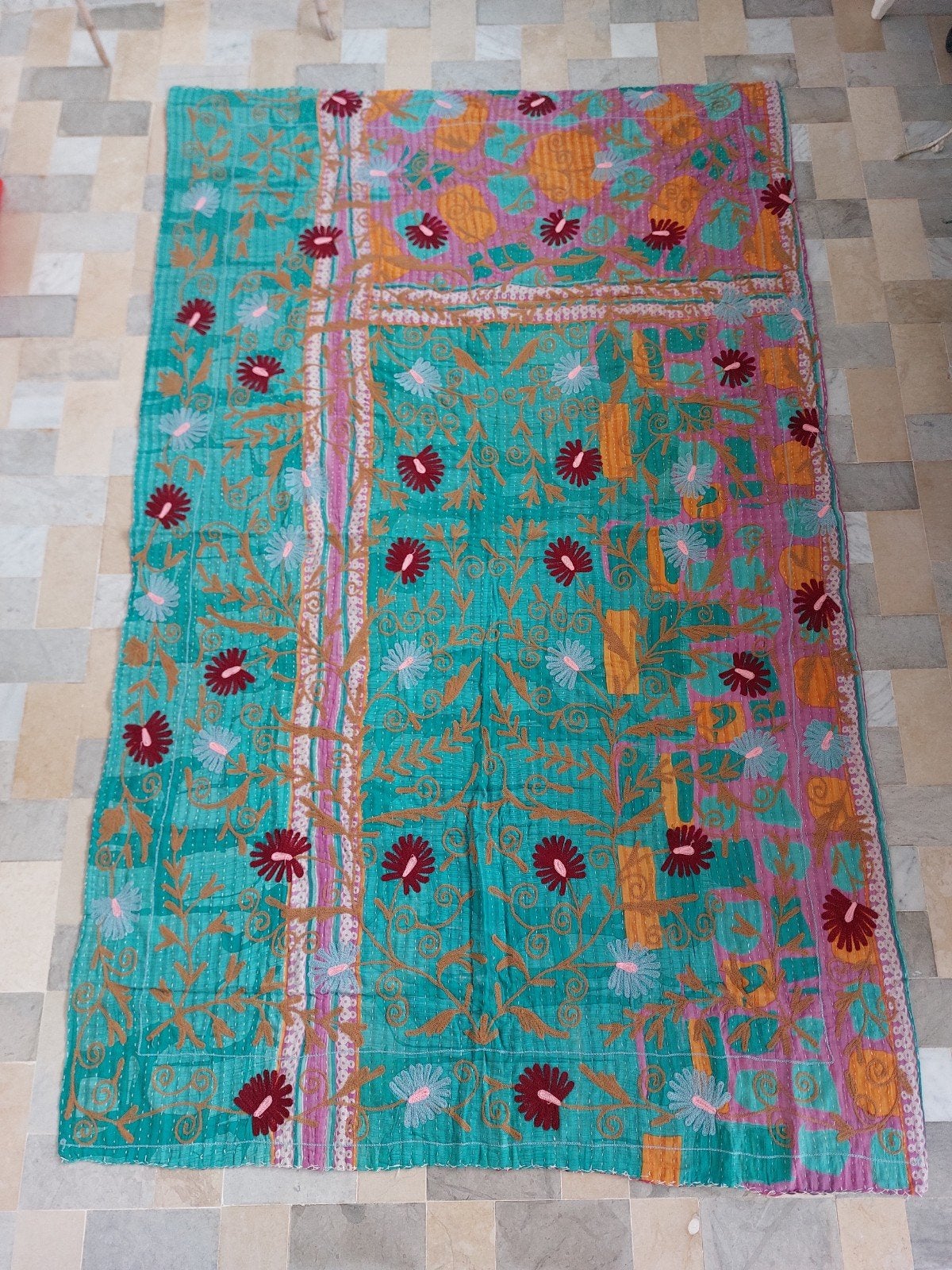 Kantha & Suzani sprei, 1 persoons, Ophalen of Verzenden