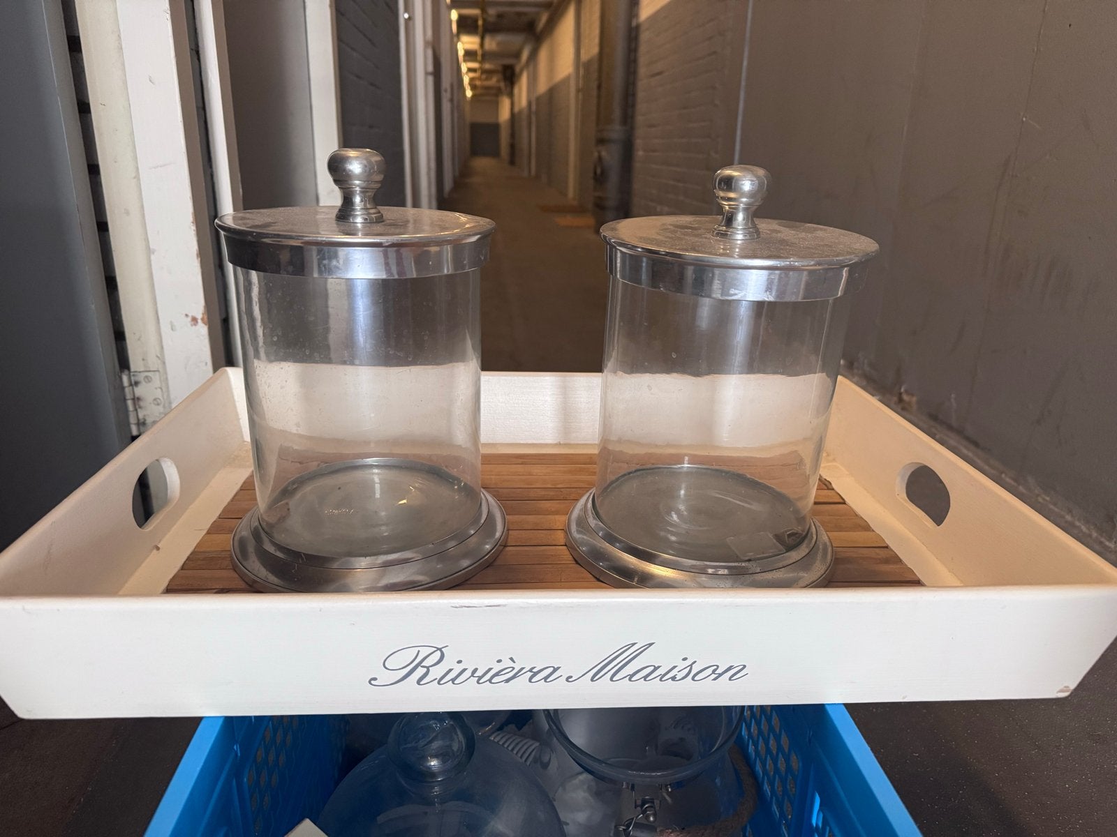 €17 Rivièra Maison dienblad met bamboe inleg, Ophalen of Verzenden, Zo goed als nieuw, Rechthoekig, Hout