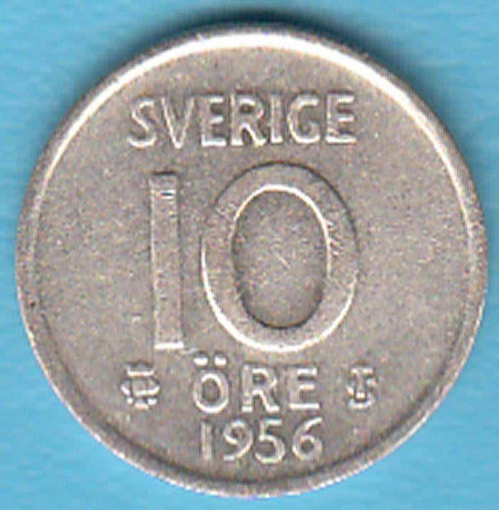 Zweden 10 öre 1956 TS zilver, KM# 823 in munthouder, Ophalen of Verzenden, Overige landen, Losse munt, Zilver