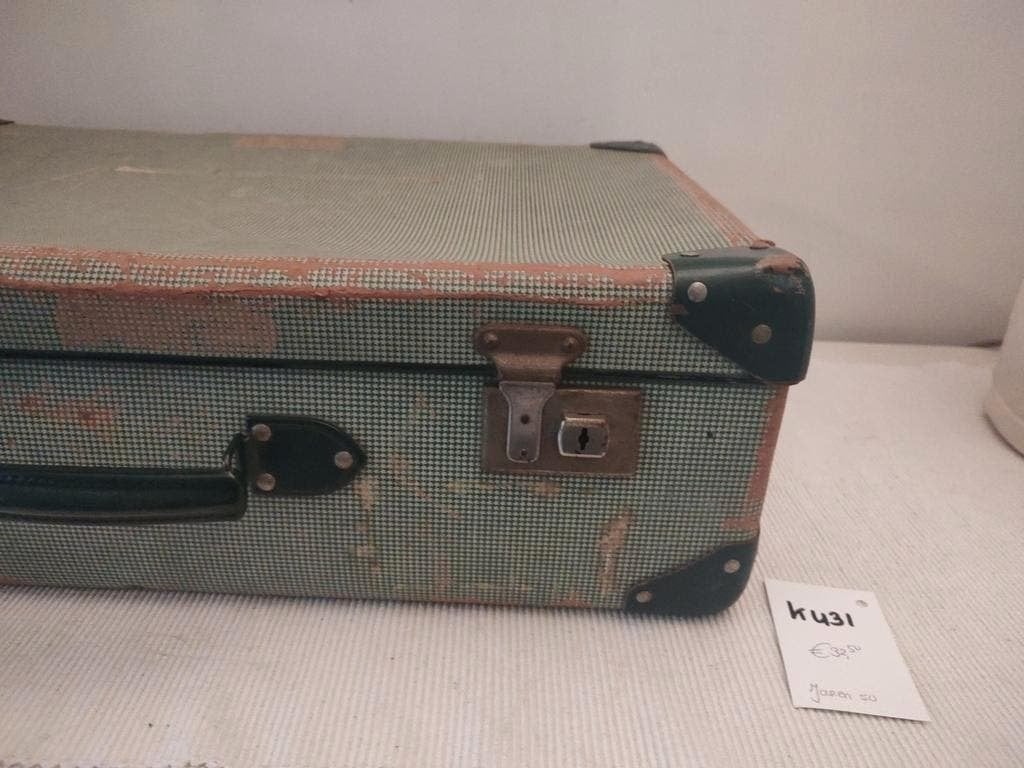 K431 VINTAGE groene jaren 50 koffer van geperst karton, Sieraden, Tassen en Uiterlijk, 60 tot 70 cm, Overige materialen, Gebruikt