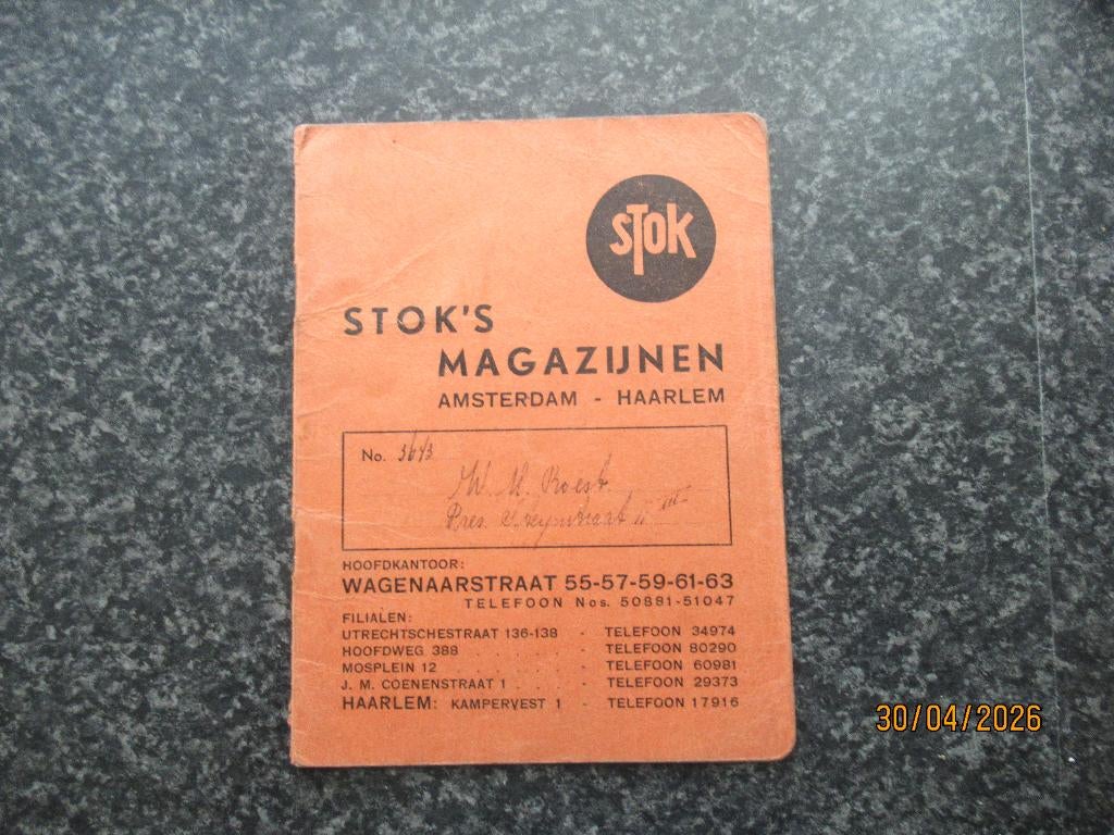 CATALOGUS/ BOEKJE-STOK`S MAGAZIJNEN- AMSTERDAM-1941, Boeken, Catalogussen en Folders, Ophalen of Verzenden, Gelezen, Catalogus