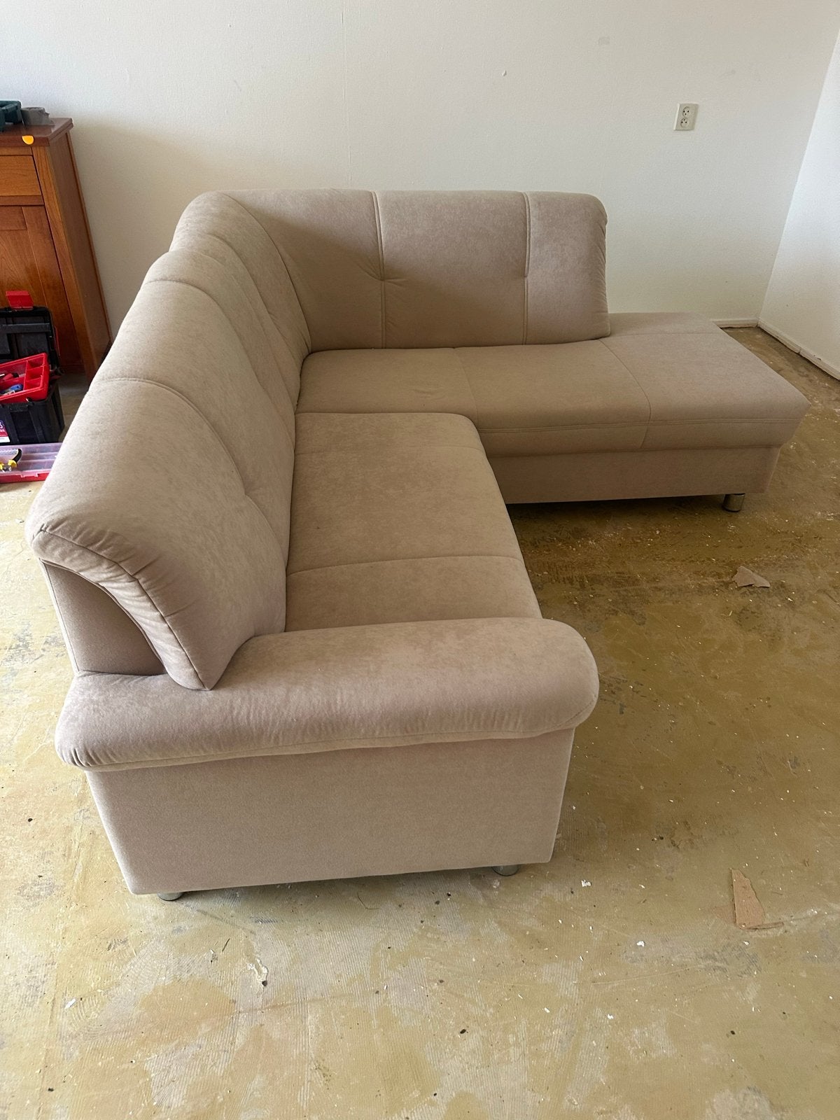Comfortabele hoekbank, beige, 180x200cm, Gebruikt, 150 tot 200 cm, Hoekbank, Ophalen of Verzenden
