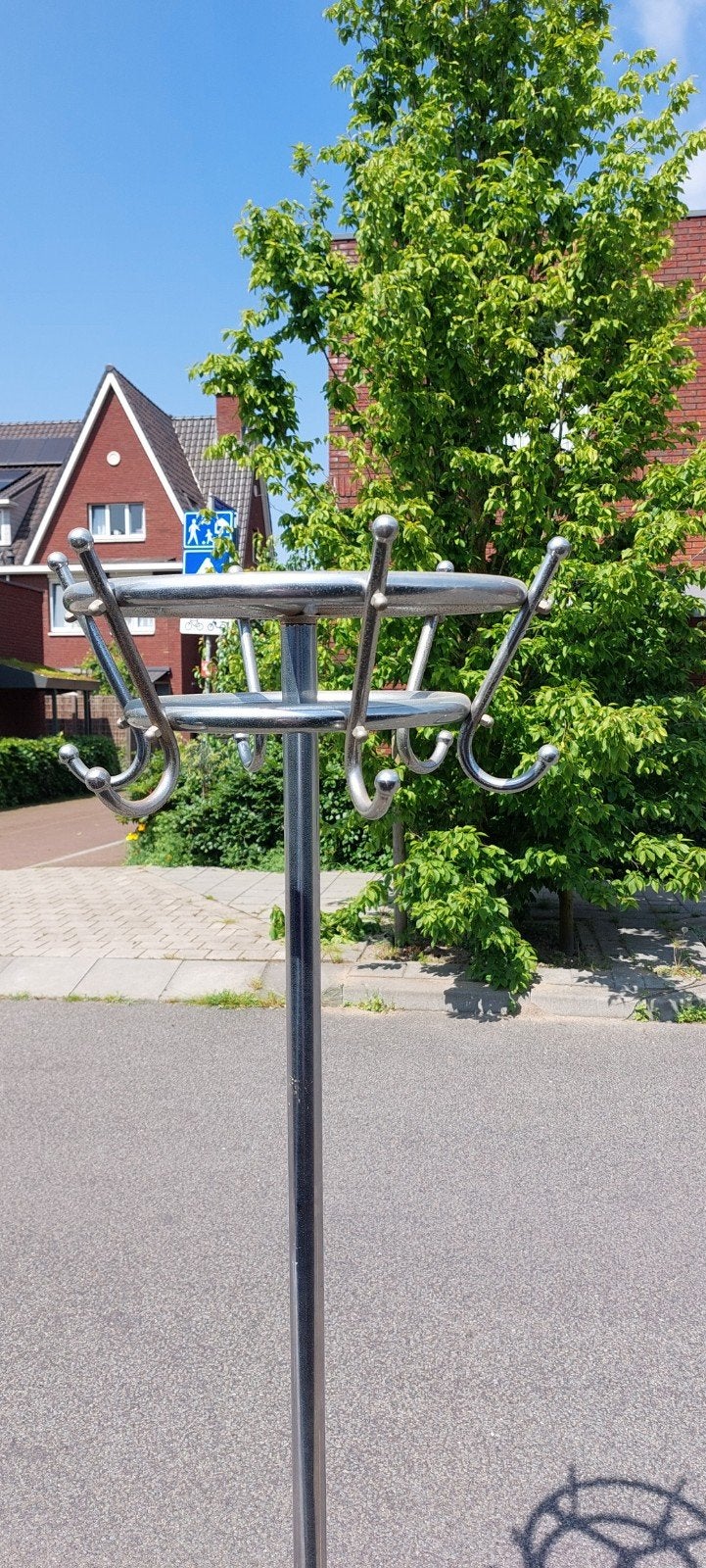 Staande chromen Tubax kapstok in art deco stijl, Ophalen, Gebruikt, Metaal, Staande kapstok
