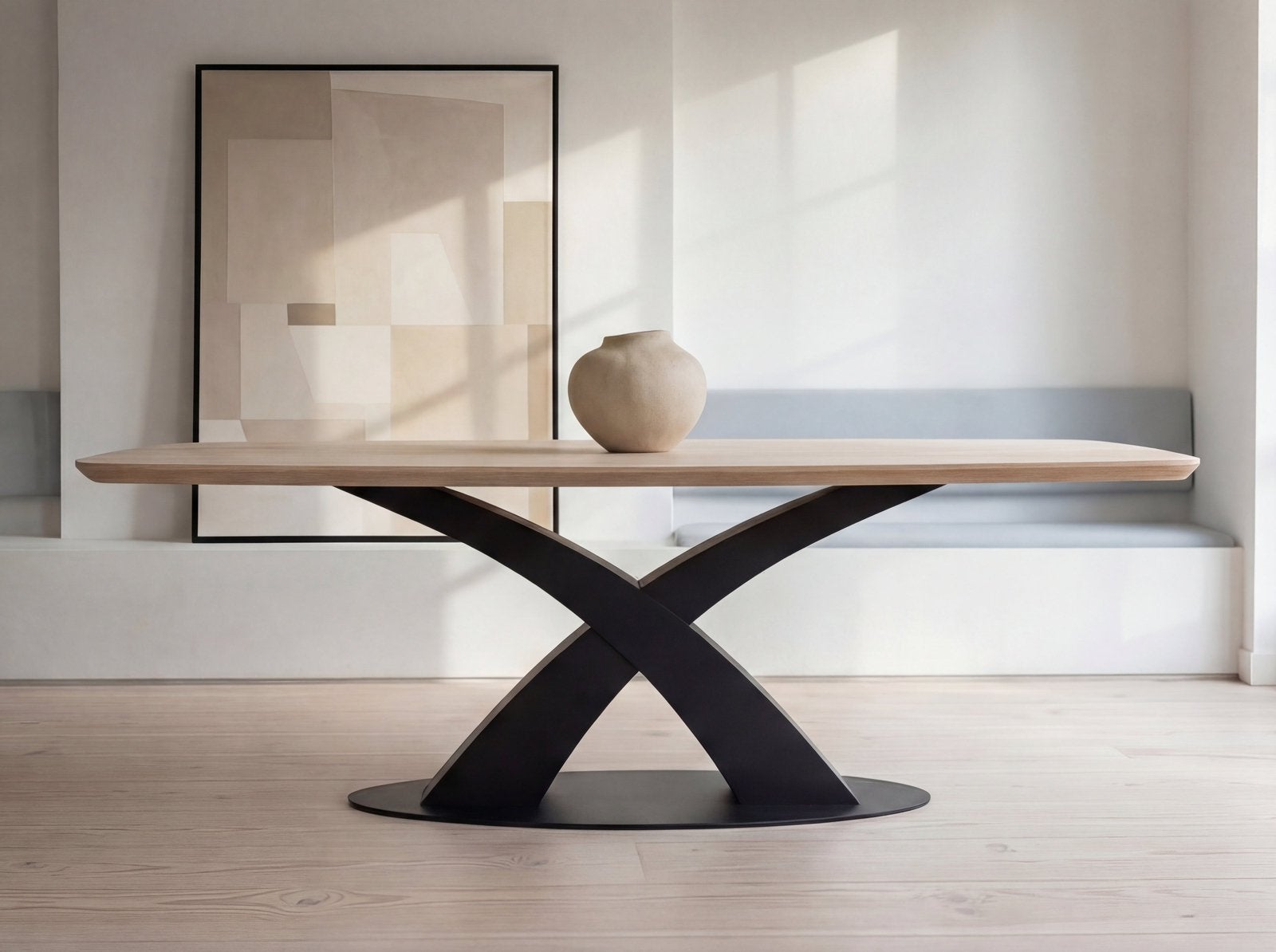 Deens ovale 40mm massief eiken eettafel met design V-poot, 100 tot 150 cm, Ophalen of Verzenden, Eikenhout, Ovaal