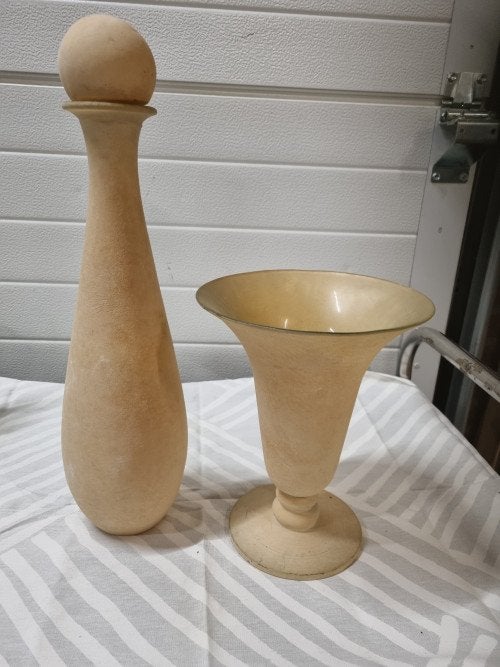 vazen set vaas en fles creme kleurig, Ophalen of Verzenden