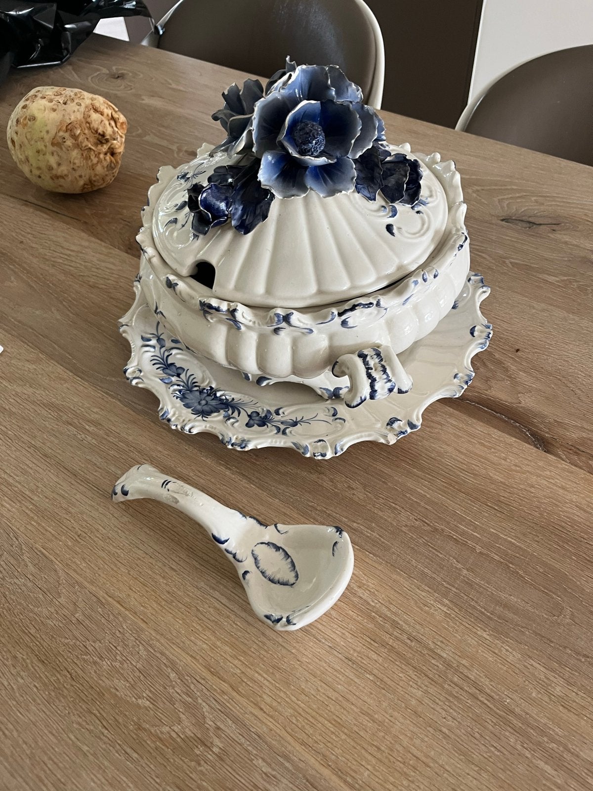 Vintage Bassano Italiaanse Keramiek Soepterrine met Ondersch, Ophalen of Verzenden