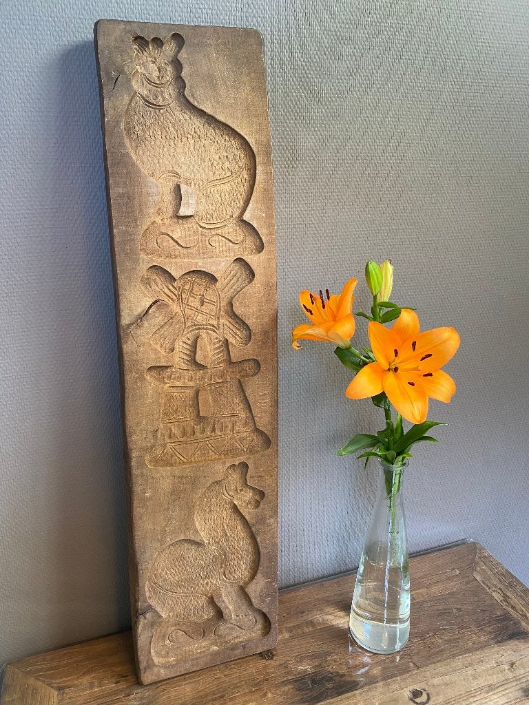Brocante, antieke handgesneden speculaasplank - groot, Ophalen of Verzenden