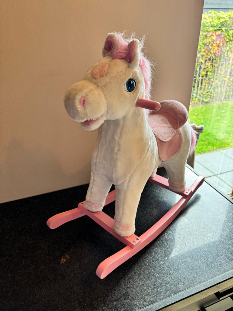Schattig Wit en Roze Schommeldier Paardje, Ophalen, Zo goed als nieuw