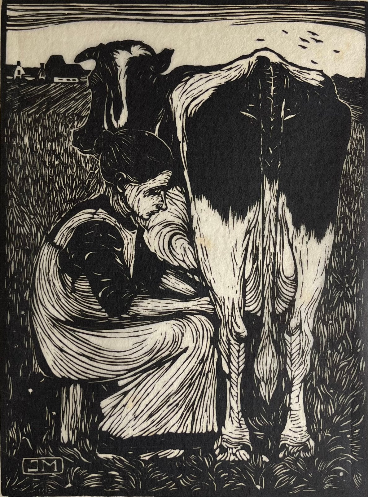 Jan Mankes - Koemelkster (houtsnede), Antiek en Kunst, Ingelijst, Dagelijks leven, 22 cm, Ophalen of Verzenden