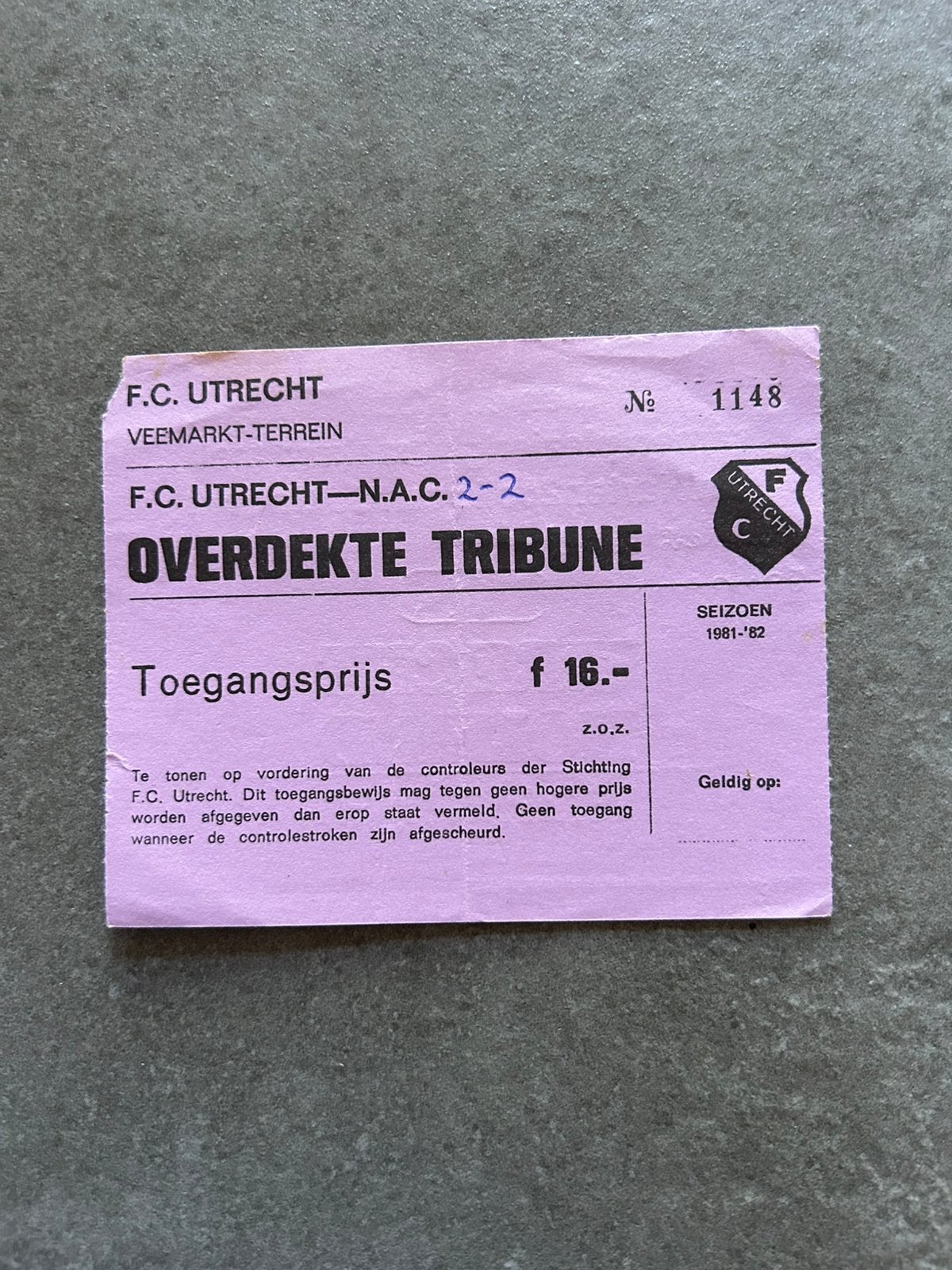 FC Utrecht - NAC ticket, Ophalen of Verzenden, F.C. Utrecht, Overige typen