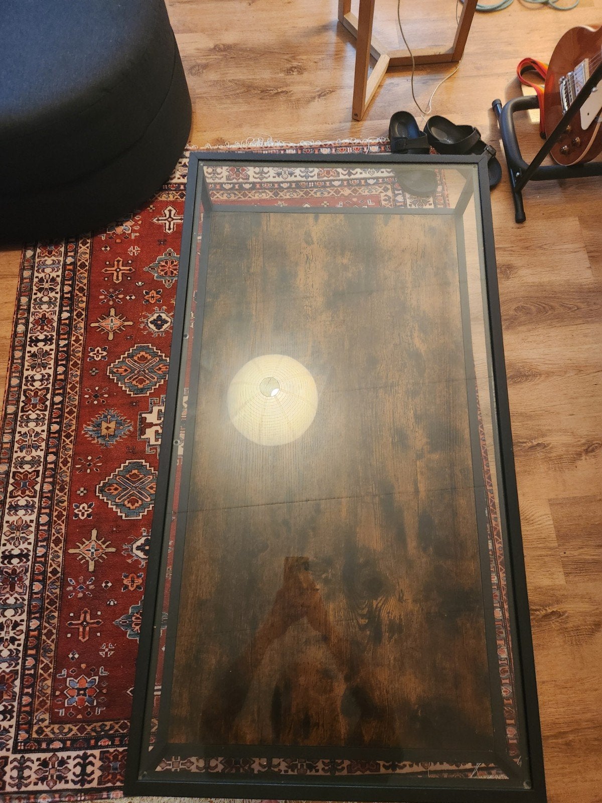 VASAGLE Glass Coffee Table – Rustic Brown & Black, Ophalen, Rechthoekig, 100 tot 150 cm, 50 tot 100 cm