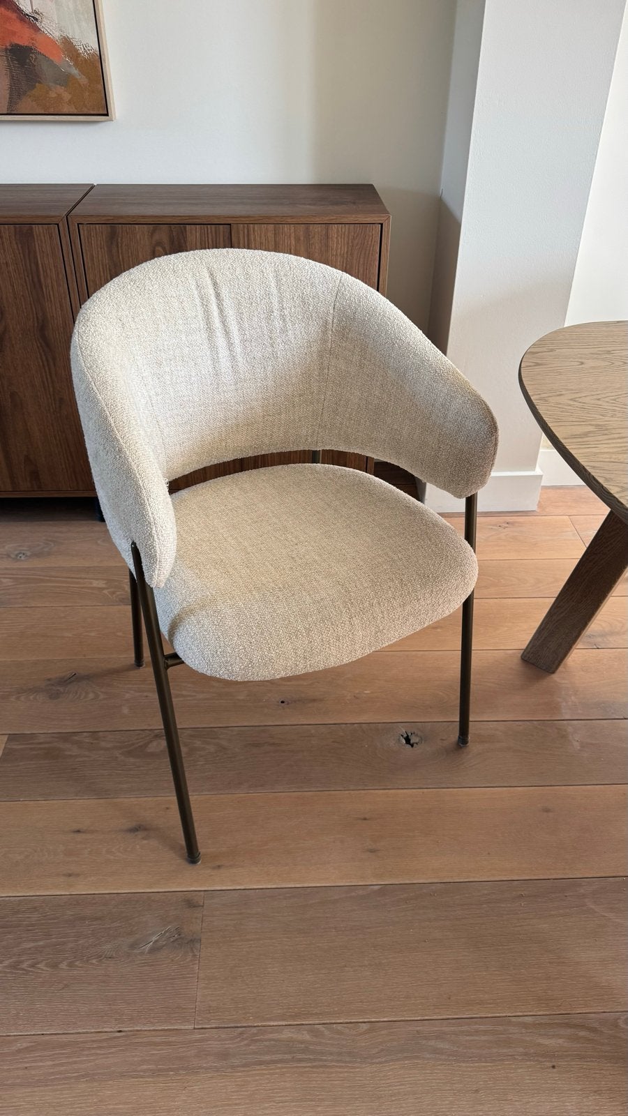 Piet Klerkx Japandi Eetkamerstoelen met Bronzen Poot, Huis en Inrichting, Ophalen, Overige kleuren, Zo goed als nieuw, Stof
