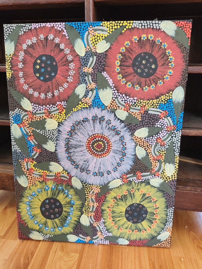 Aboriginal Art - Schilderij van Eunice Napangardi, Antiek en Kunst, Ophalen of Verzenden, 60 cm, Meerkleurig, Handgemaakt