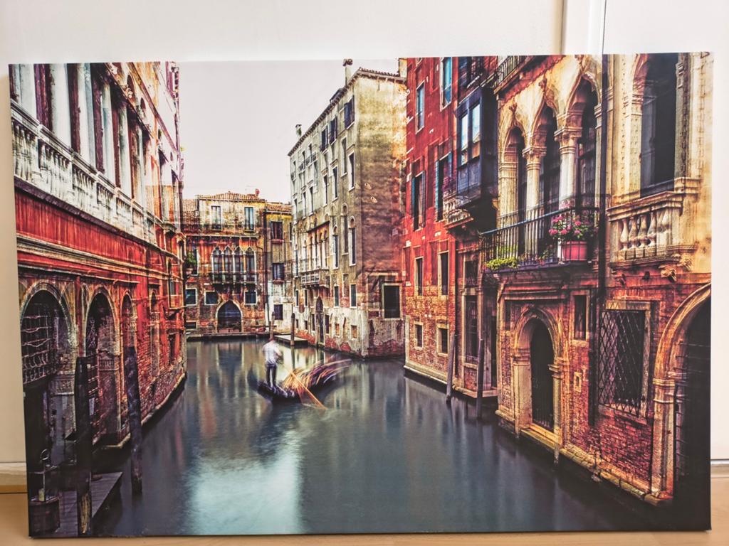 Canvas Venetië Gracht Gondel 115x80cm, Ophalen, 100 tot 125 cm, 75 cm of meer, Print
