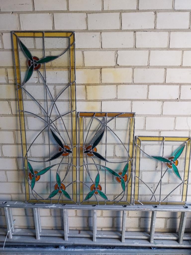 3 stuks glas in lood, Doe-het-zelf en Verbouw, Glas en Ramen, Ophalen, Minder dan 80 cm, Overige typen, Zo goed als nieuw
