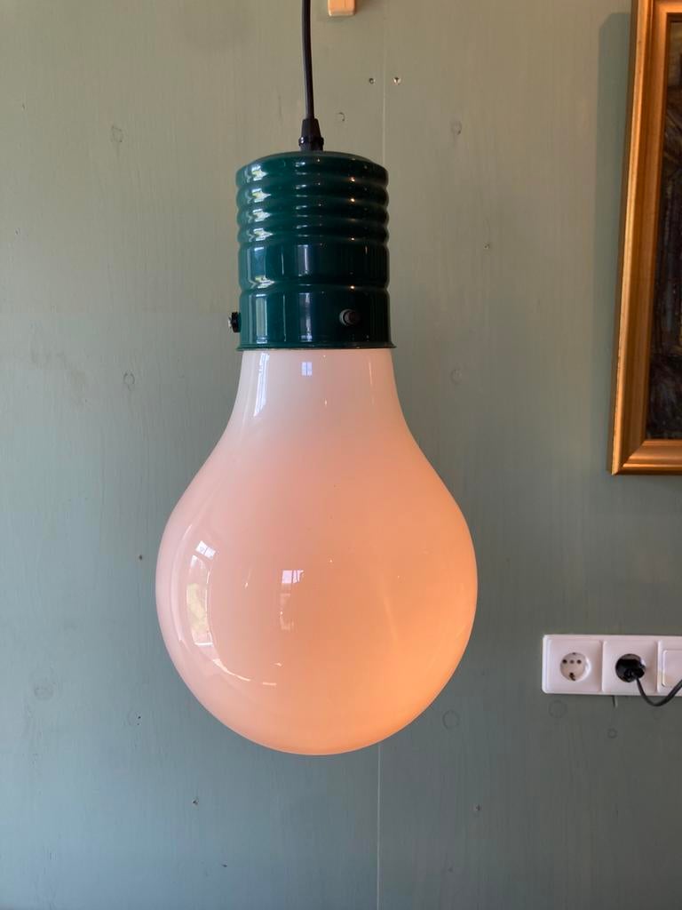 Vintage pop art design gloeilamp hanglamp, Ophalen of Verzenden, Gebruikt, Glas, Minder dan 50 cm