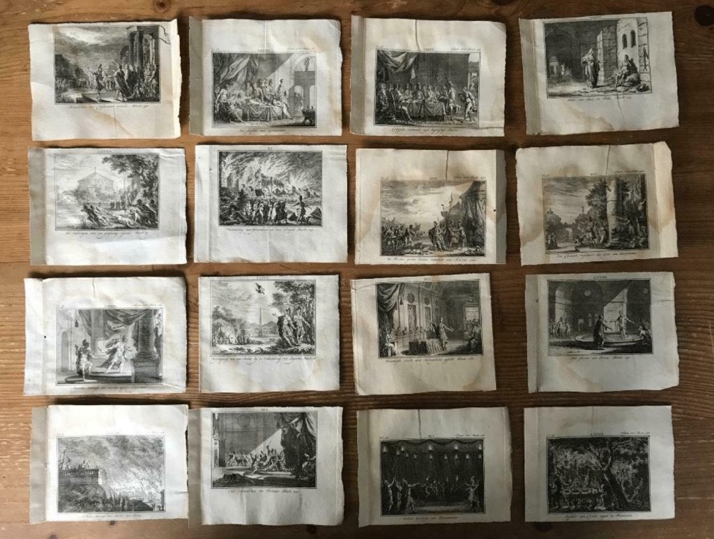 O U D - 1740 - 16 historische prentjes - O U D - P0343, Ophalen of Verzenden, Ets, 1700 - 1799