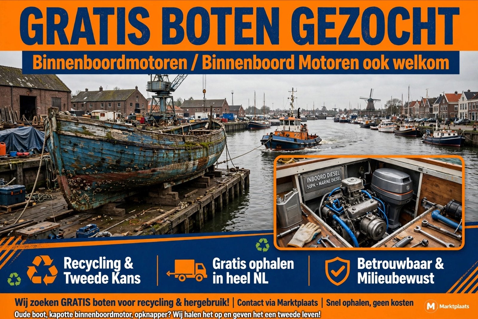 Gratis boten en binnenboordmotoren gezocht voor recycling, Ophalen, Gebruikt
