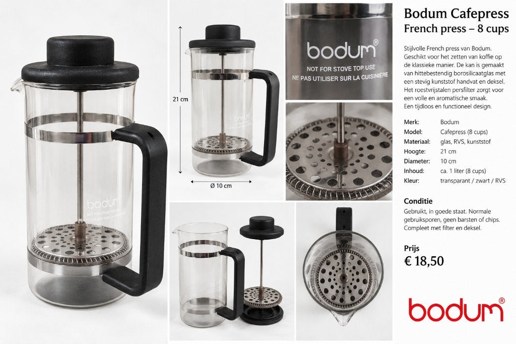 Bodum Cafepress French press cafetière – 1ltr – zwart/RVS, Bodum, Ophalen of Verzenden, Zo goed als nieuw, Glas
