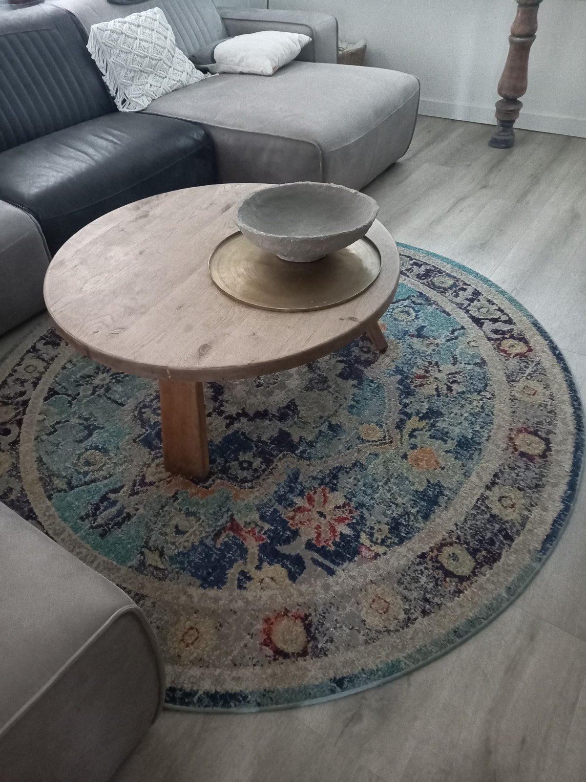 Rond vloerkleed 200 cm, Ophalen, Gebruikt, Blauw, Landelijk vintage vtwonen