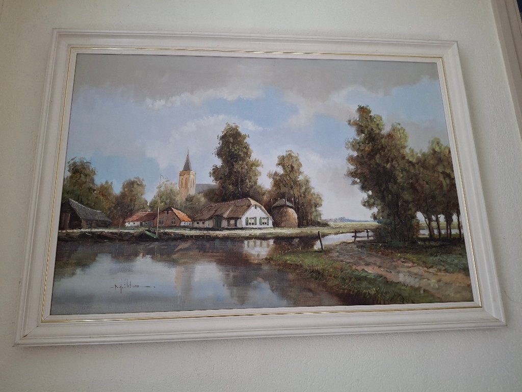 Landschapschilderij van B. Slotman, Ophalen, 50 – 75, Gebruikt, Schilderij