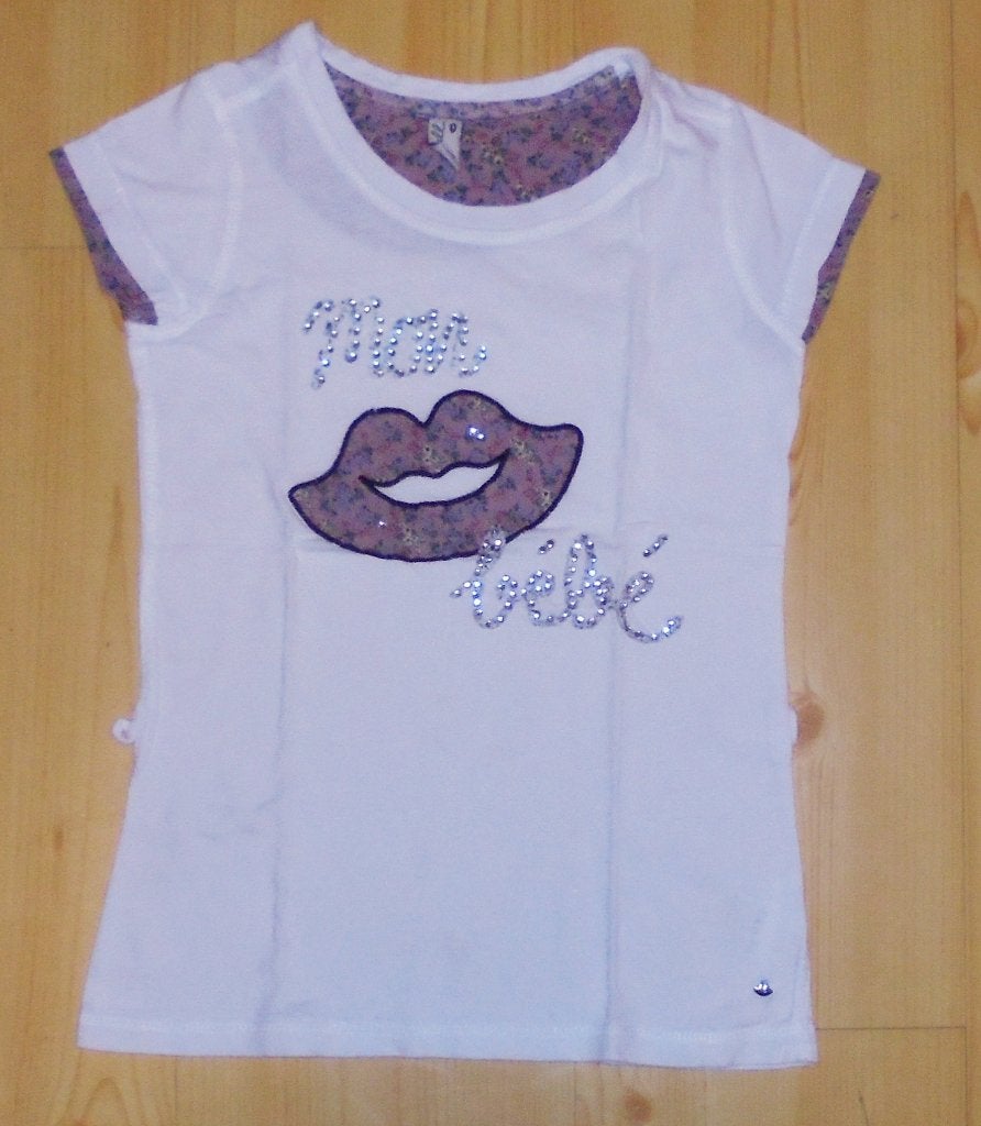 Jill wit shirt maat 128 met applicatie en glittersteentjes., Gebruikt, Meisje, Ophalen of Verzenden, Shirt of Longsleeve