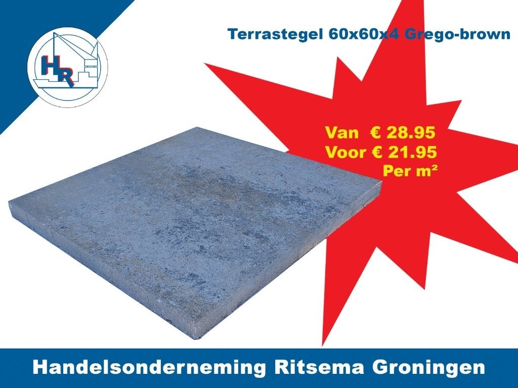 Terrastegel 60x60x4cm leverbaar in zes moderne kleuren., Ophalen, Nieuw, Beton, Terrastegels
