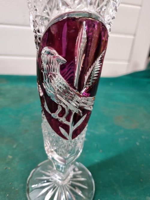vaas kristal met vogel vintage, Ophalen of Verzenden