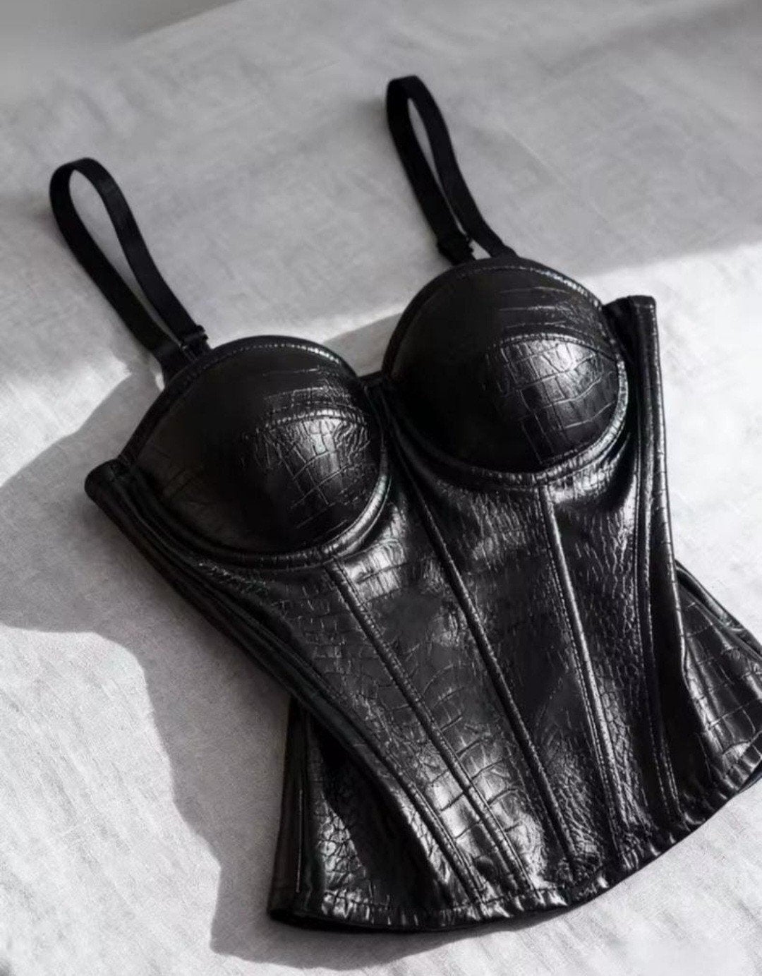 Mooie Lerenlook Bustier Korset, mt M, Verzenden, Nieuw, Zwart, Zonder mouw