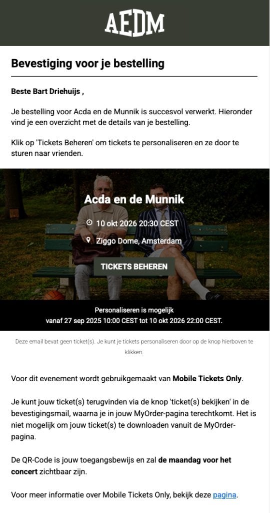 Acda en de Munnik 4 kaartjes 10 oktober, Drie personen of meer, Oktober, Pop