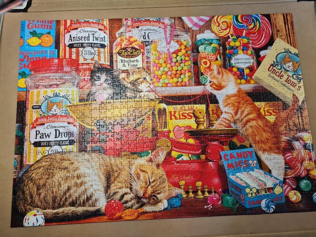 Puzzel Cats in the candystore 1000 stukjes, Hobby en Vrije tijd, Ophalen of Verzenden, 500 t/m 1500 stukjes, Gebruikt, Legpuzzel