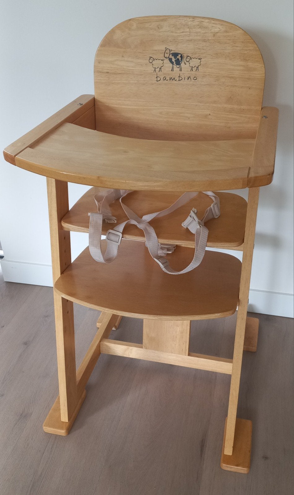 Bambino meegroeistoel met eetblad en gordel, Ophalen, Zo goed als nieuw, Meegroeistoel, Afneembaar eetblad
