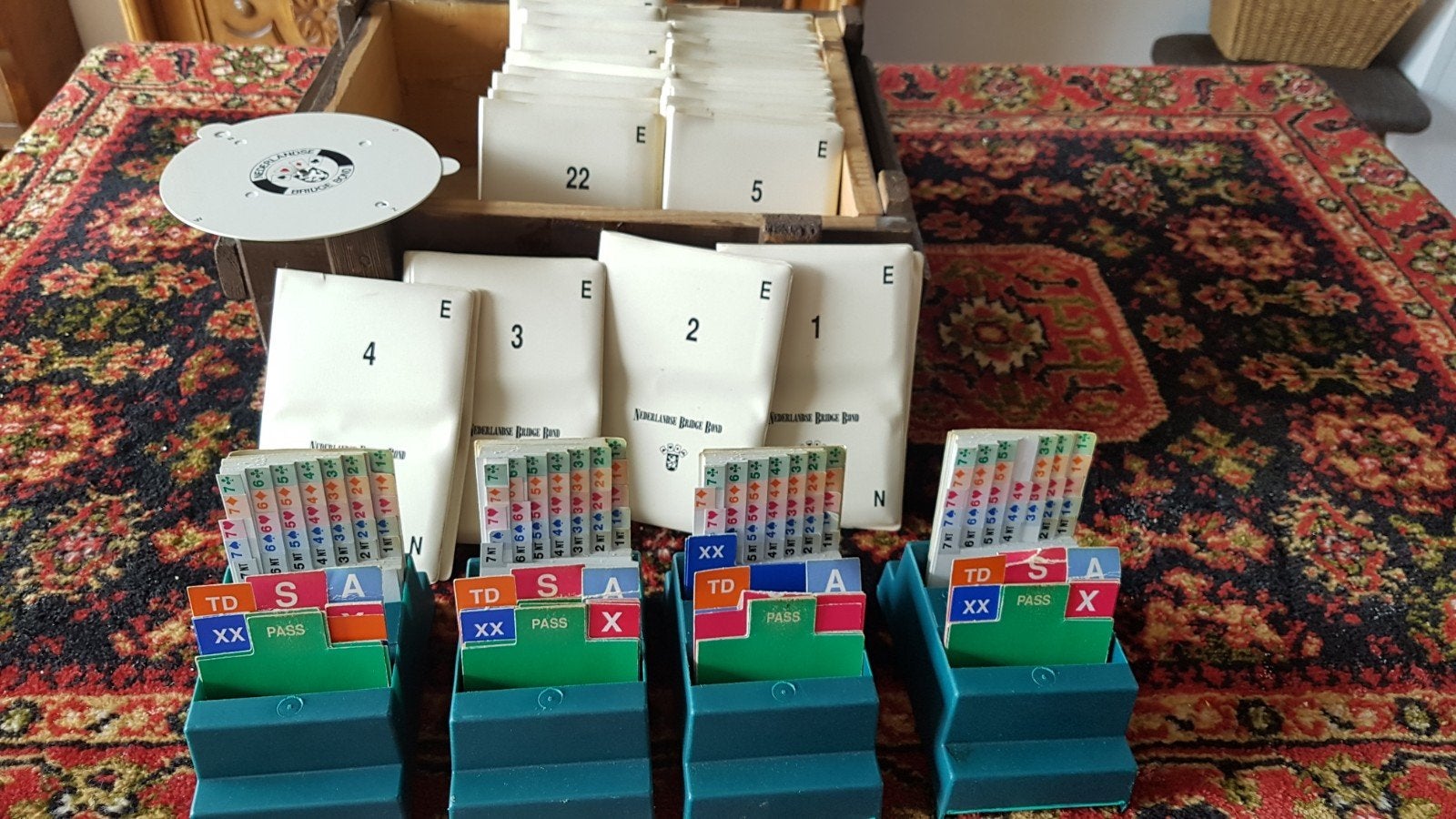 Vintage Bridge Spelset met Houten Kist en Kaarten, Drie of vier spelers, Ophalen, Gebruikt