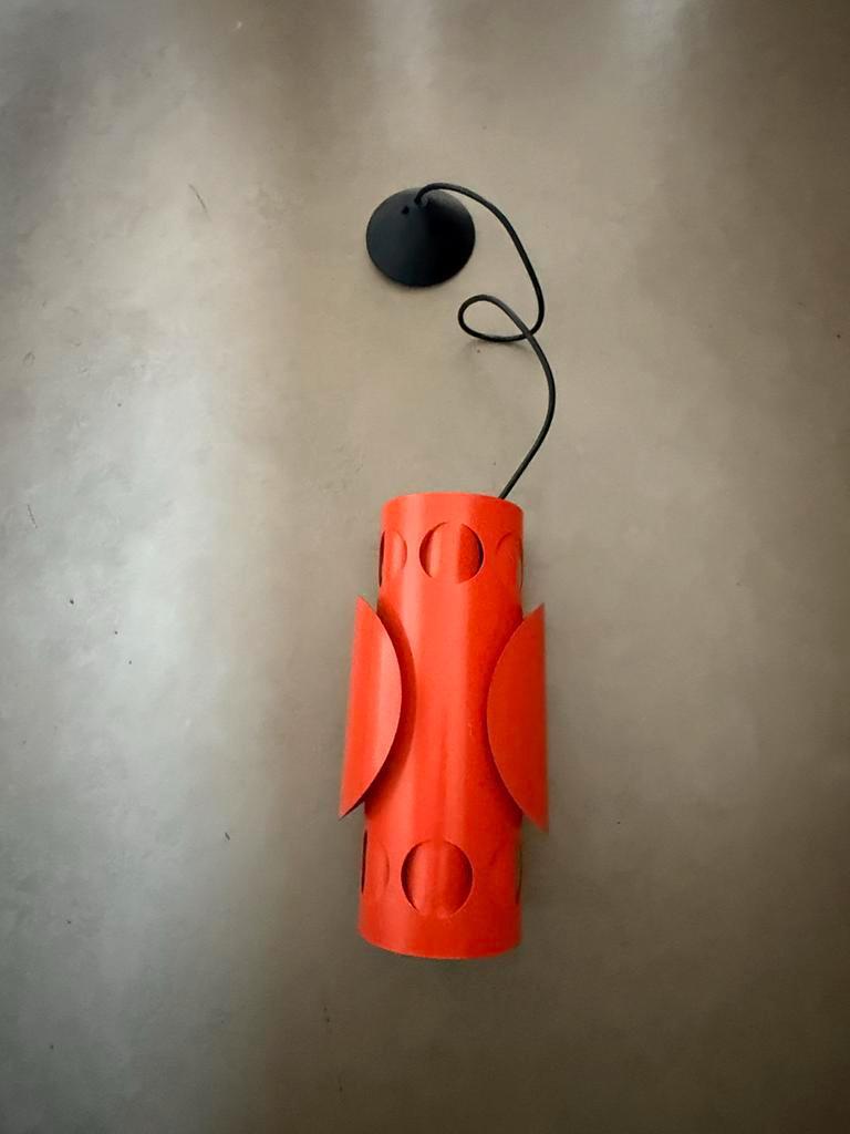 Space Age oranje metalen hanglamp jaren 70, Ophalen, Zo goed als nieuw, X, Metaal