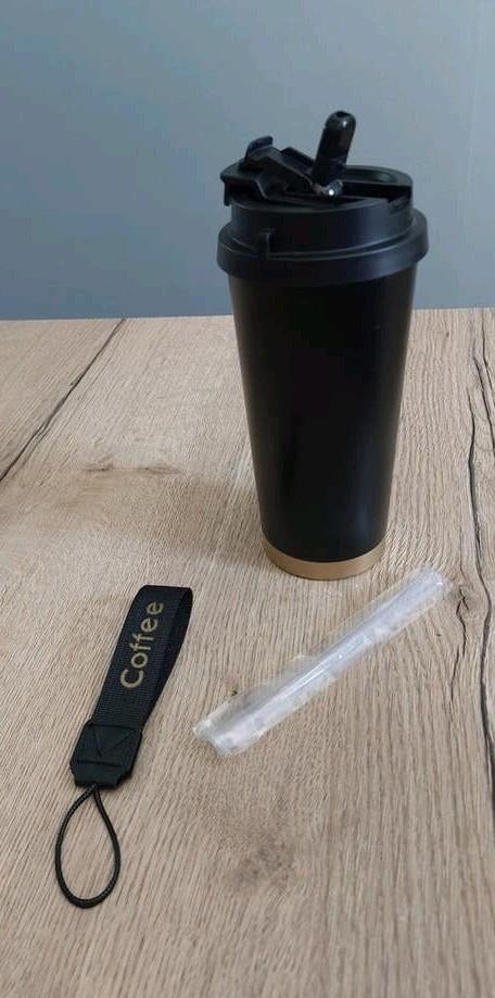 Zwart/Gouden RVS Vacuüm Beker voor Koffie/Thee, Overige typen, Nieuw, Ophalen of Verzenden, Zwart