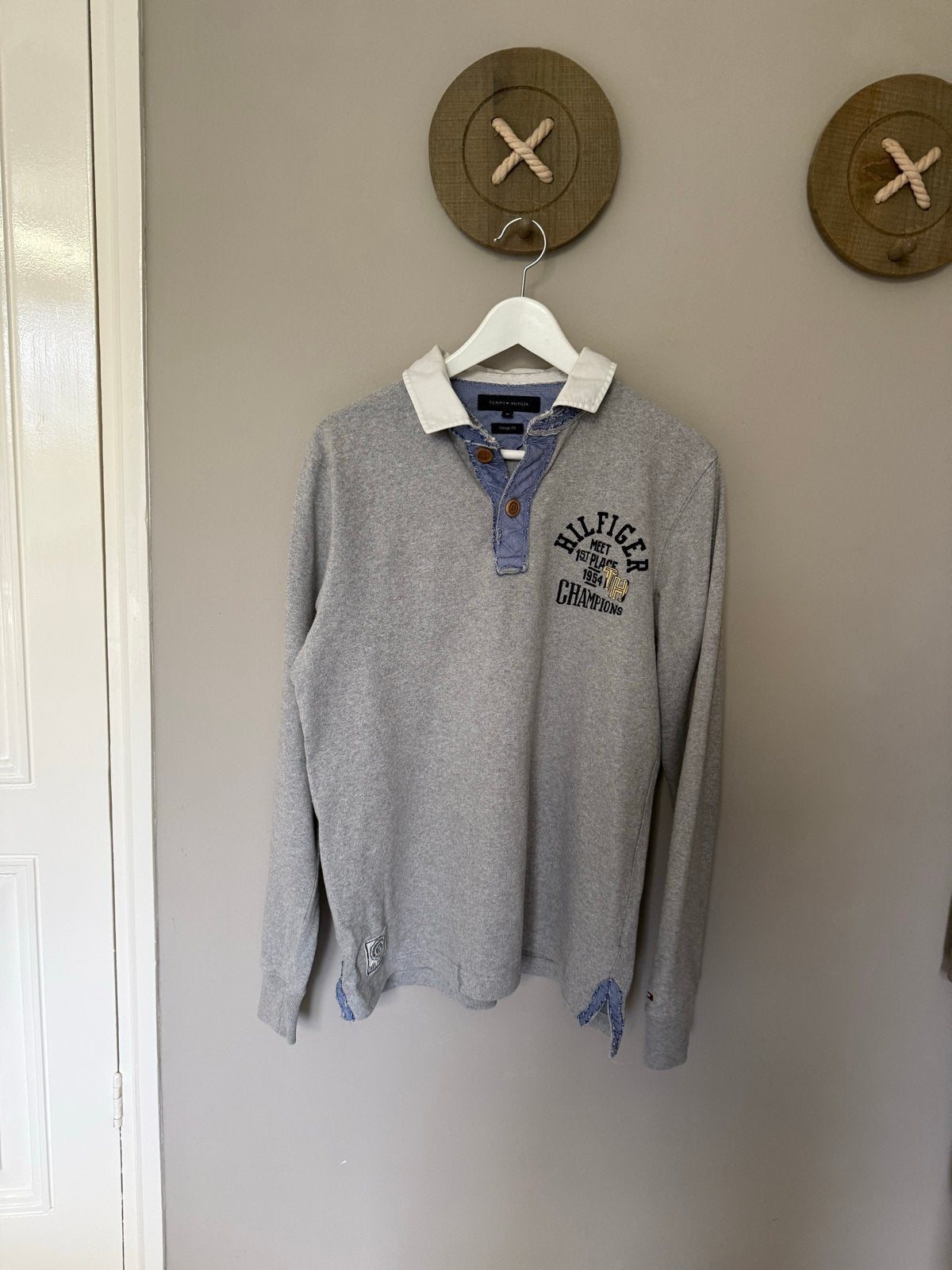 Tommy Hilfiger Vintage Fit longsleeve polo - Maat M, Ophalen of Verzenden, Gedragen, Maat 48/50 (M), Grijs