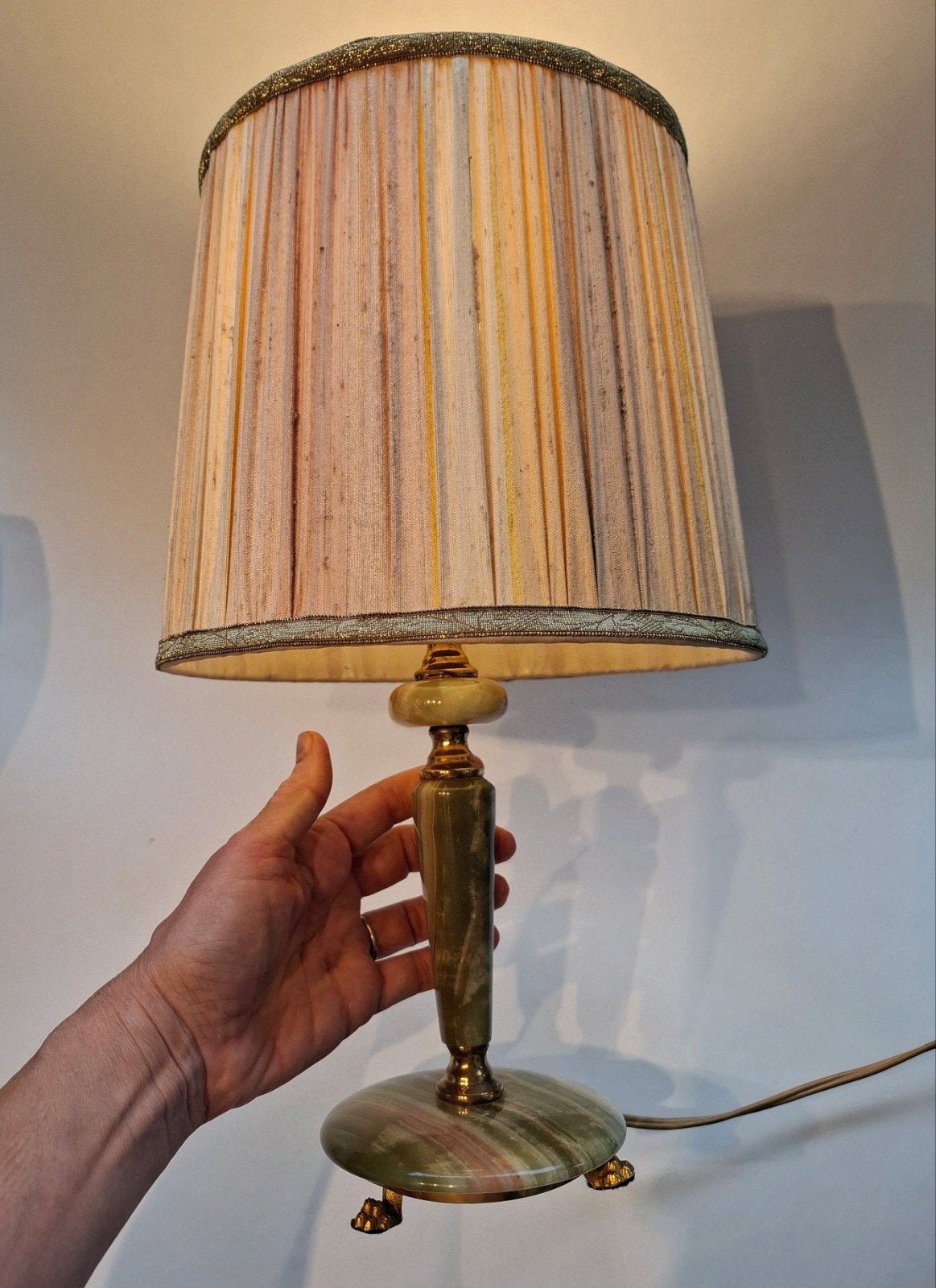 Vintage Hollywood Regency Onyx Tafellamp, Huis en Inrichting, Groen, Ophalen of Verzenden, Zo goed als nieuw