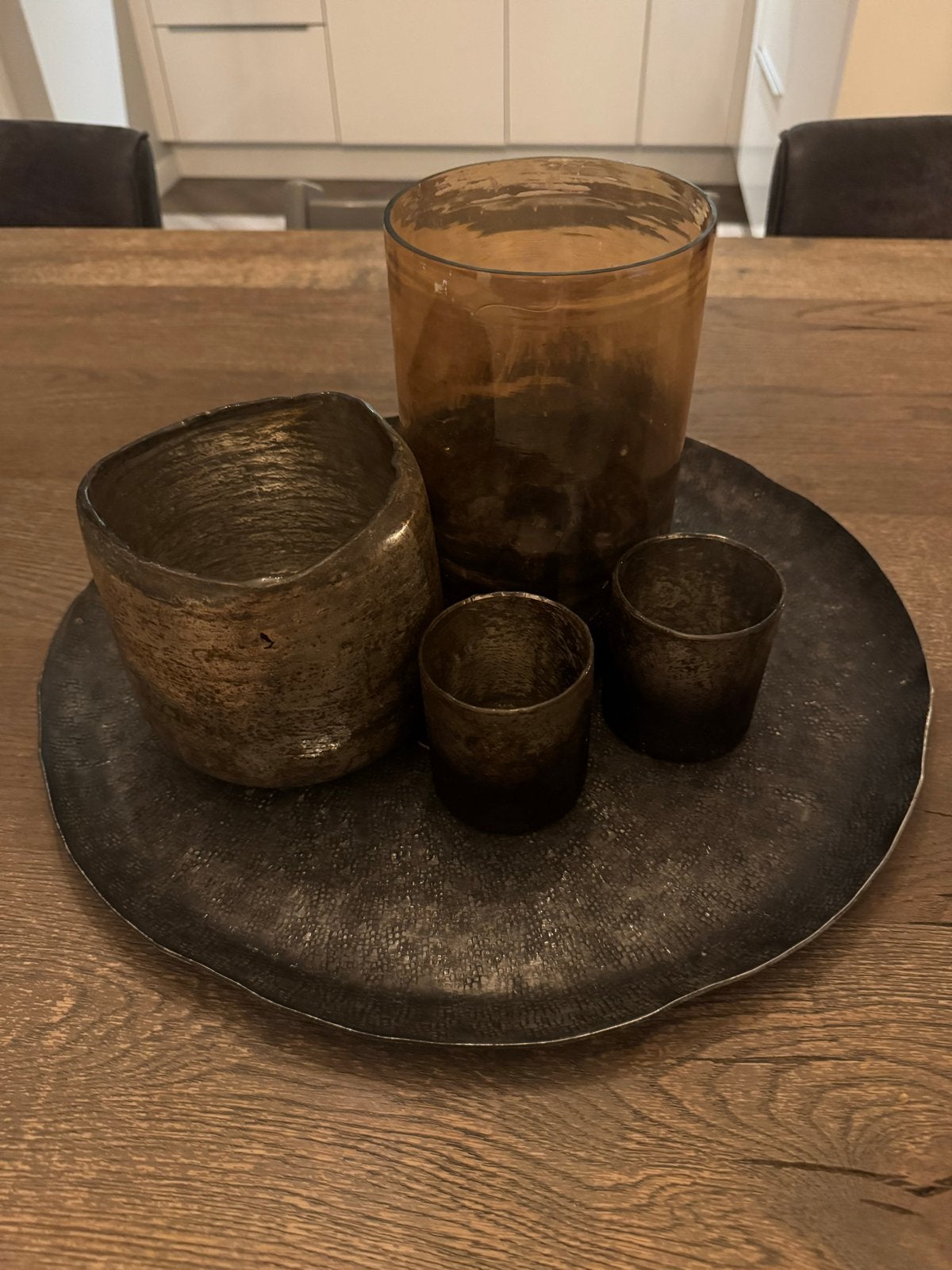Dienblad met theelichthouders, Ophalen, Zo goed als nieuw, Modern, Glas