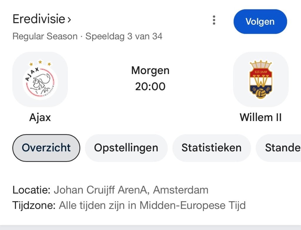 Ajax Willem II 1x vak 102, Eén persoon, Oktober