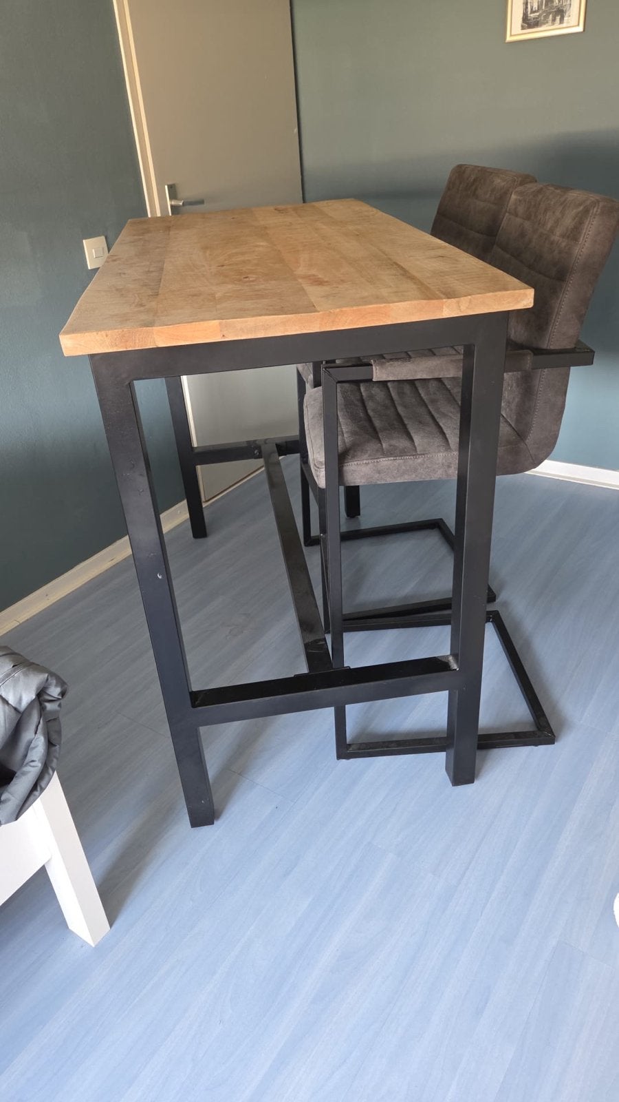 Eettafel hoog + 4 stoelen, Ophalen, Gebruikt, Rechthoekig, 150 tot 200 cm