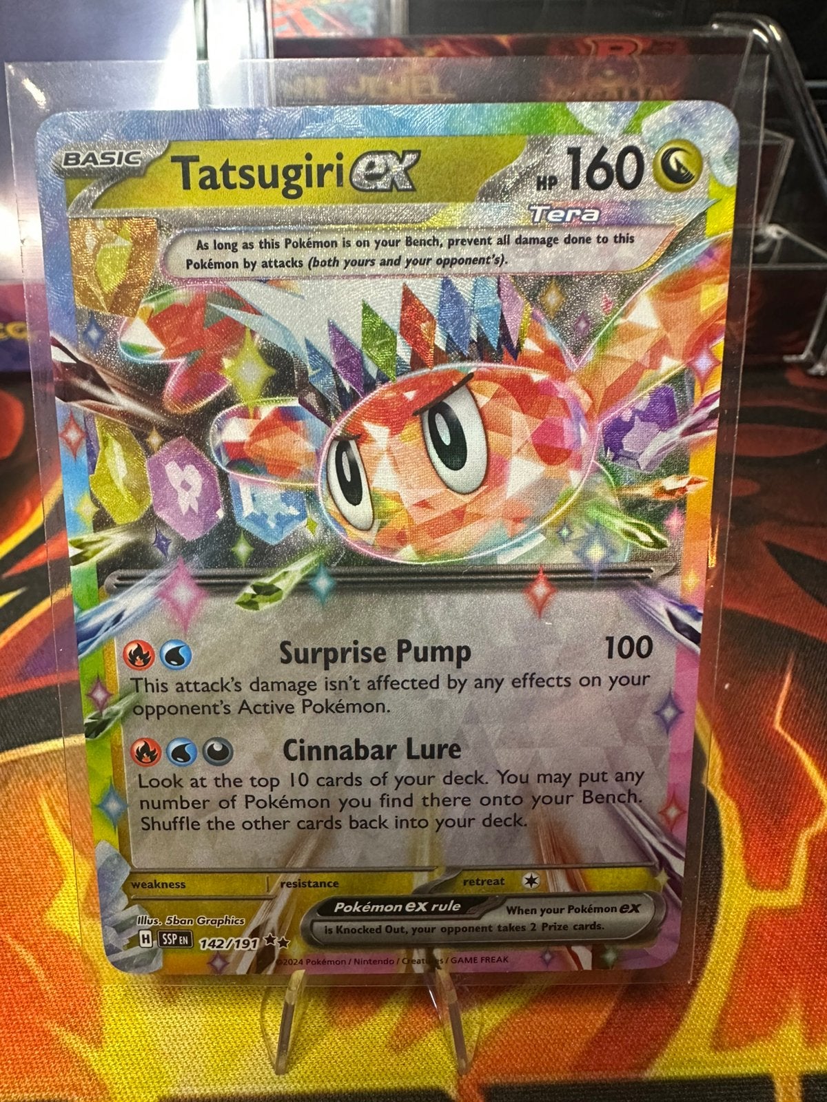 Tatsugiri ex (SSP 142) Surging Sparks, Ophalen of Verzenden, Zo goed als nieuw, Losse kaart, Foil