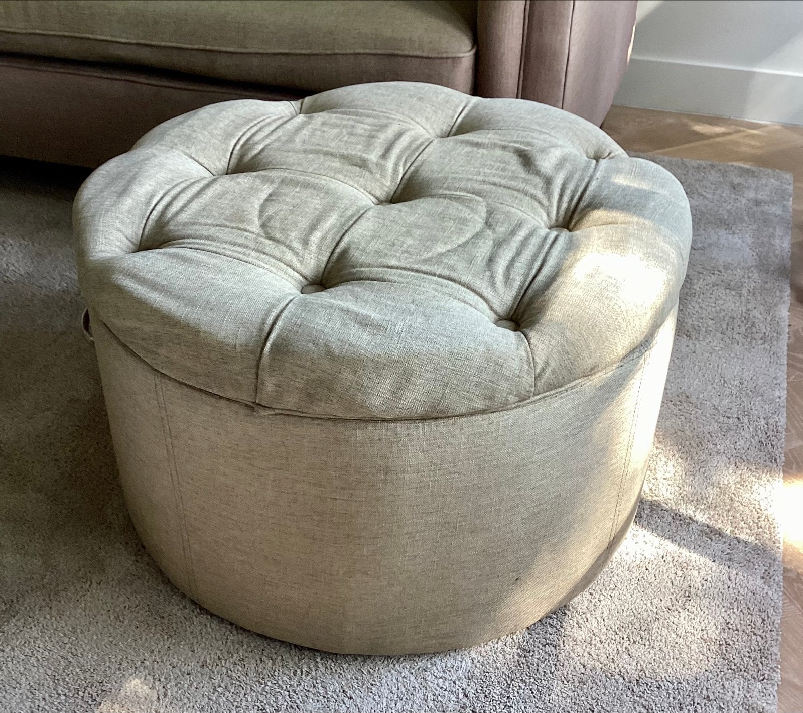 Ronde poef met opbergruimte van Riviera Maison, Ophalen, Gebruikt, Rond, Minder dan 50 cm