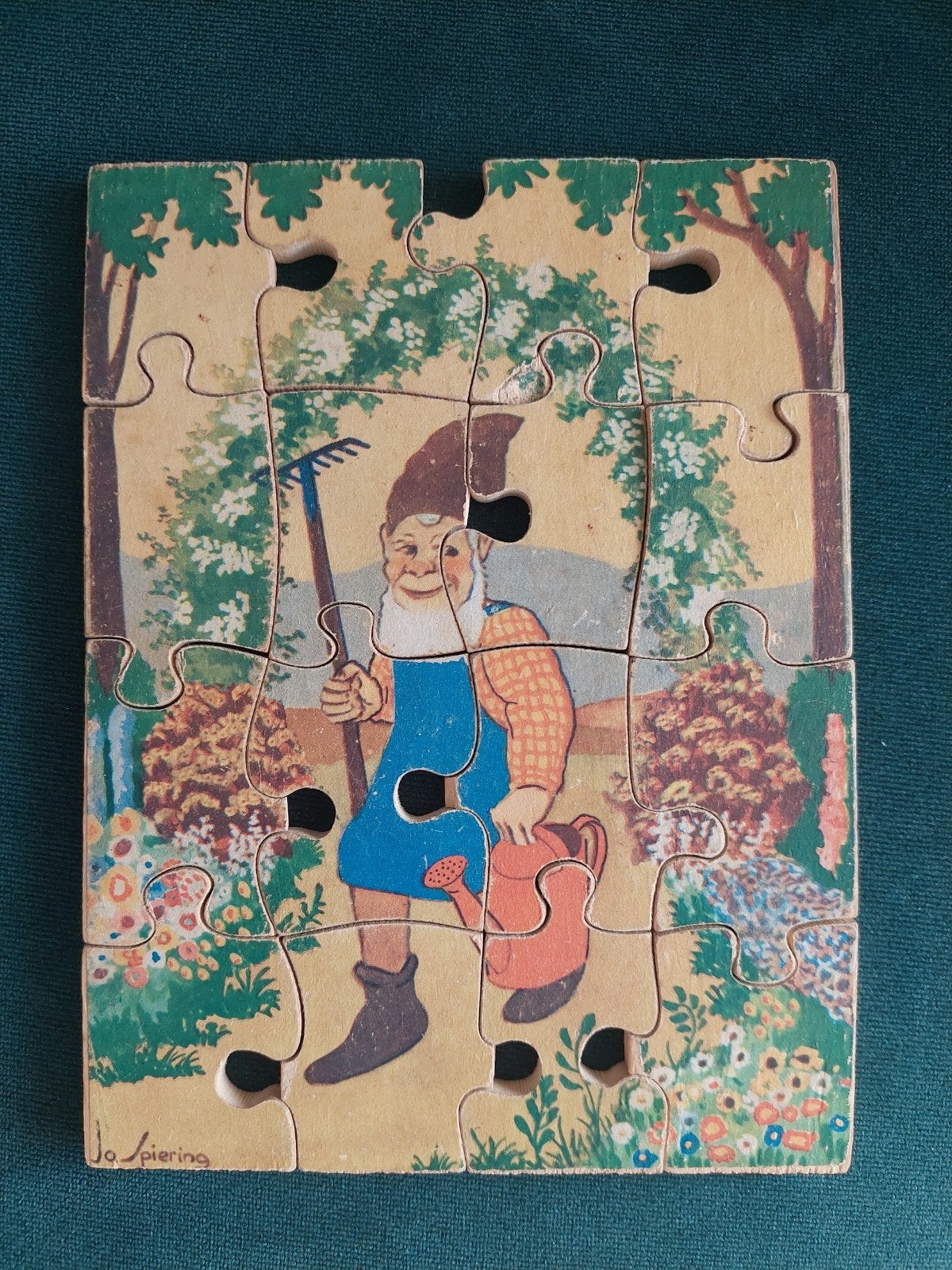 Vintage houten puzzel - Jo Spiering, 2 tot 4 jaar, Gebruikt, 10 tot 50 stukjes, Ophalen of Verzenden