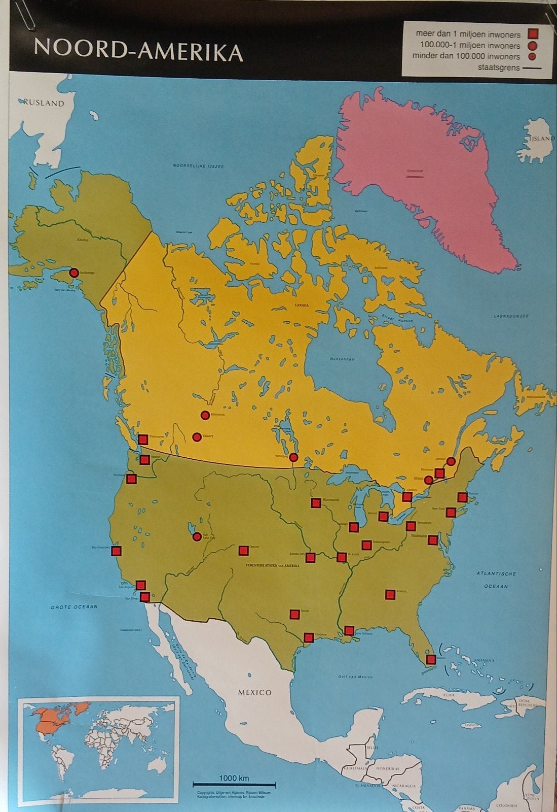 Oude schoolposter Noord Amerika, Antiek en Kunst, Antiek | Schoolplaten, Ophalen of Verzenden, Aardrijkskunde