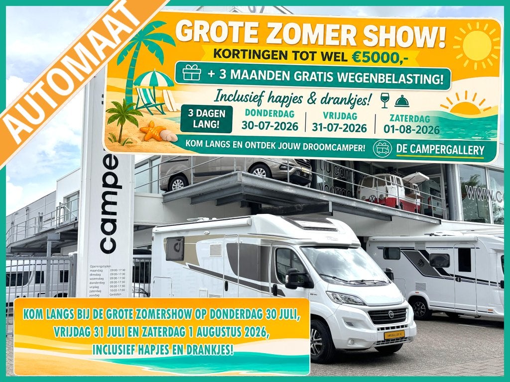 Carado T 449 QUEENSBED AUTOMAAT LEVELSYSTEEM 150PK !, Caravans en Kamperen, Campers, Automaat, Fiat, 7 tot 8 meter, Bedrijf