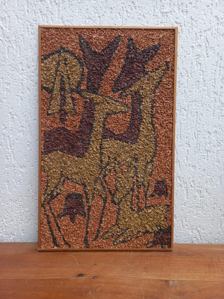 Fraai vintage schilderij. Gravel Art. Herten, Ophalen of Verzenden, Huis en Inrichting