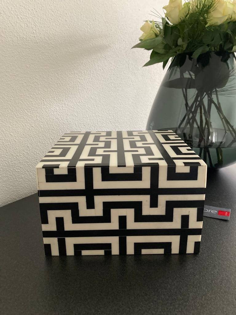 Diga Colmore luxe deco box vierkant zwart/wit Graphics Nieuw, Hout, Meerkleurig, Nieuw, Ophalen of Verzenden